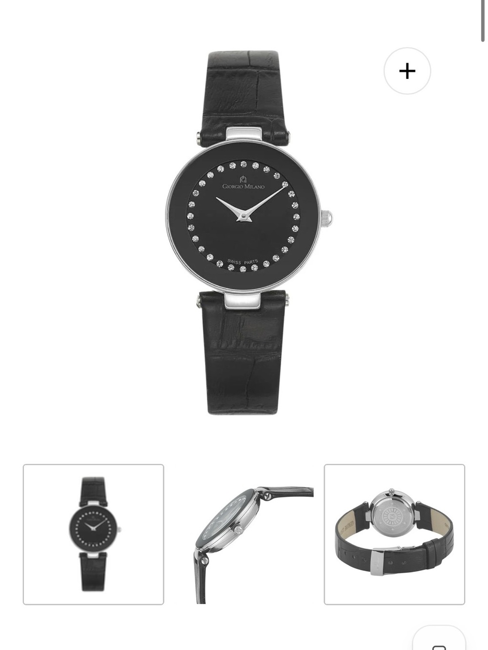 Giorgio Armani Black Dial Leather Strap Watch with Crystal Markers